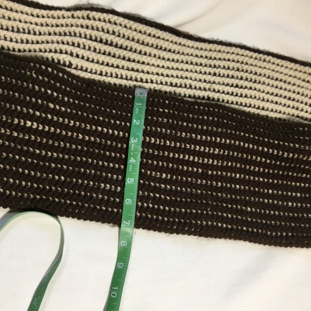 Crochet Scarf Brown and Cream Striped Knit‎ Long Winter Fall Accessories